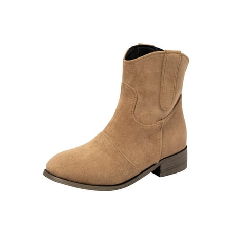 

nsendm Women Hunting Boots Women s Simple And Stylish Flock Square Head Heels Retro Solid Color Heel Boots for Women Shoes Khaki 7