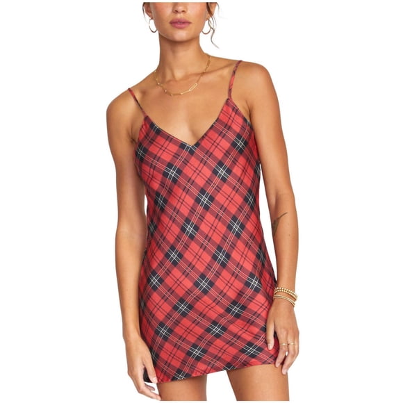 RVCA Womens Blake Printed Slip Dress, mediumred, Juniors, L