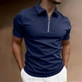 thumbnail image 2 of Yifymode Men's Zipper Collar Short Sleeve Polo Shirt, Classic Fit Soft Fabric for Casual and Sports Wear Navy M, 2 of 5