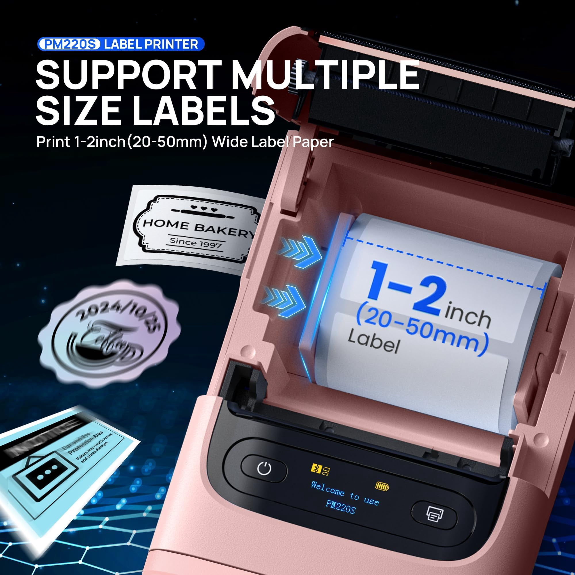 Pm220s Label Maker Machine With Tape  2 Inch Thermal Printer Portable Sticker For School Office Home Business 2'' X1.18'' Labels Pink