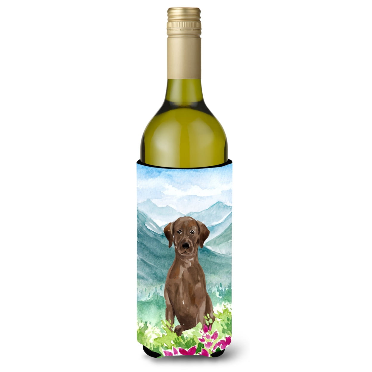 Carolines Treasures CK1986LITERK Mountian Flowers Chocolate Lab Wine