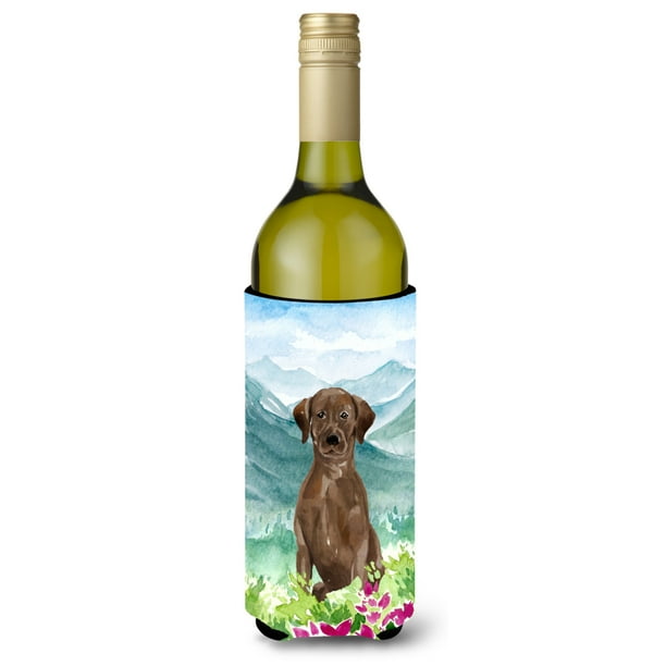 Carolines Treasures CK1986LITERK Mountian Flowers Chocolate Lab Wine