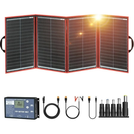 200W Portable Foldable Solar Panel Kit (20x27in, 9.7lb), with Separate Controller and Dual , Monocrystalline for 12V & Power Stations, RV Camping Trailer Backup