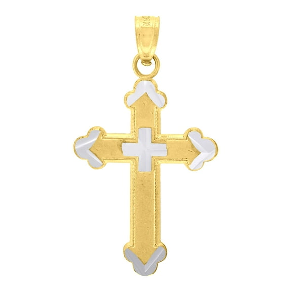 10k Two-tone Gold Unisex Cross Religious Charm Pendant Pendant Necklace for Men Women