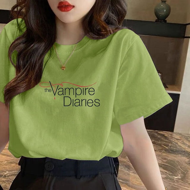 Vampire Diaries T-shirt en Coton pour Femmes et Filles, Harajuku Décontracté, Col Rond, Manches Courtes, Mode Urbaine, Graphique d'Été pour Femmes