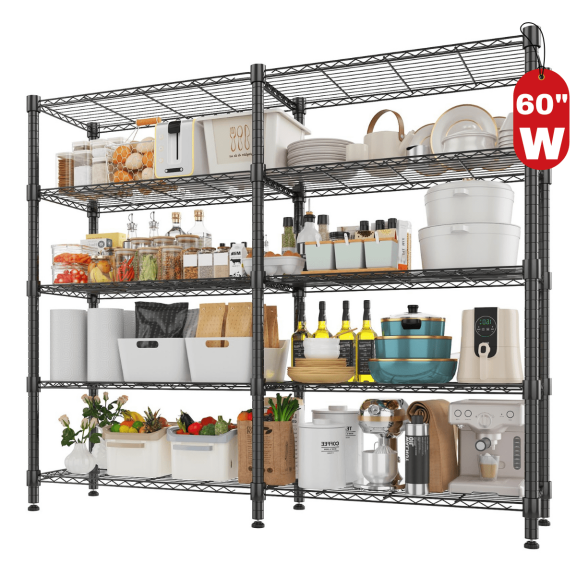 Legooin 60x14x72 inch Garage Wire Shelves Pantry Storage Rack for Industrial Residential Storage Capacity 1500LBS, Black