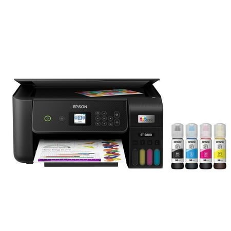 Epson EcoTank ET-2800 Wireless Color All-in-One Cartridge-Free Supertank Printer with Copy & Scan, The Ideal Basic Home Printer, Black, Bundle with Printer Cable