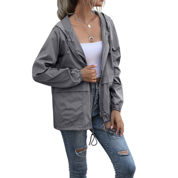 Chubasquero ligero para mujer, impermeable, con capucha, cortavientos para exteriores, plegable, para senderismo, Camping, trajes para mujer Prendas para la parte del cuerpo Gris oscuro METRO