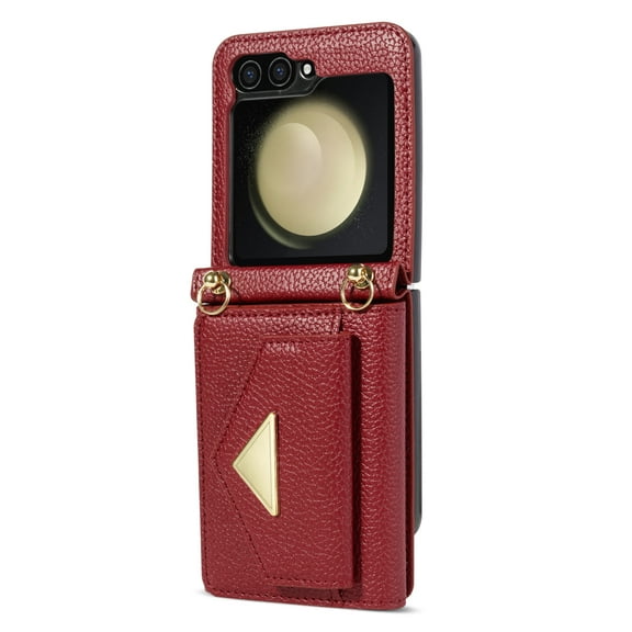 TECH CIRCLE For Samsung Galaxy Z Flip5 Wallet Case,PU Leather Folio Flip Kickstand Magnetic Clasp Durable Shockproof Protective Cover with Card Holder Lanyard for Galaxy Z Flip 5 5G 6.7” 2023,Red