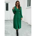 thumbnail image 3 of Women's Surplice Neck Long Sleeve Midi Dress For Elegant Everyday Wear Office And Evening 95% Polyester 5% Elastane, 3 of 8