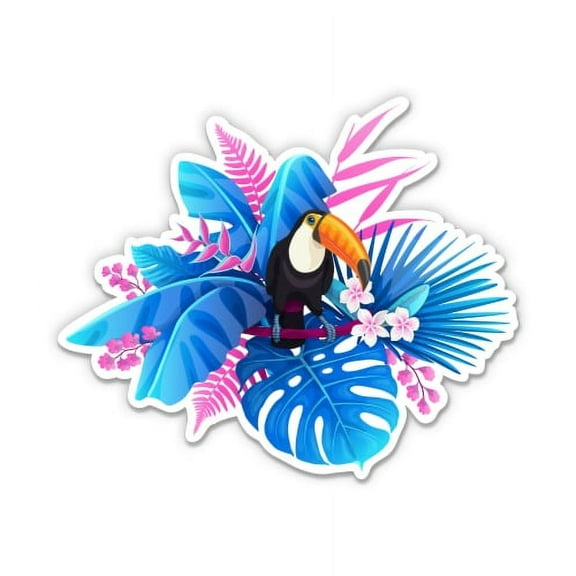 Tropical Toucan Leaves Palm - 3" Vinyl Sticker - For Car Laptop I-Pad Phone Helmet Hard Hat - Waterproof Decal