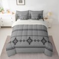 thumbnail image 3 of Castle Fairy Minimalist Tribal Strip Queen Bedding 7pcs,Geometric Aztec Element Bedding Comforter Set Queen,Charcoal Gray Black,Reversible, 3 of 7