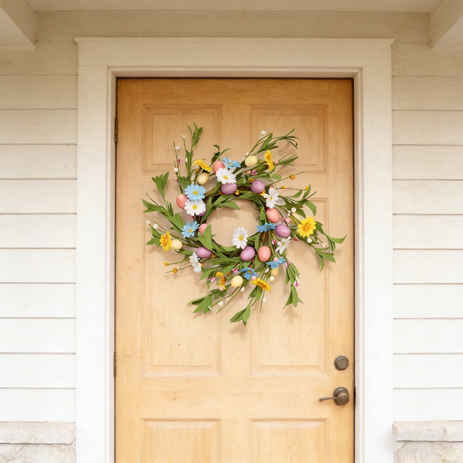 Yunuuuoa 3 Packs Easter Wreath Door Hanging Spring Candle Ring Centerpiece Decor, Floral Foam Berry Egg Tabletop Decoration for Home Party Wedding, Festive Indoor Outdoor Decorations