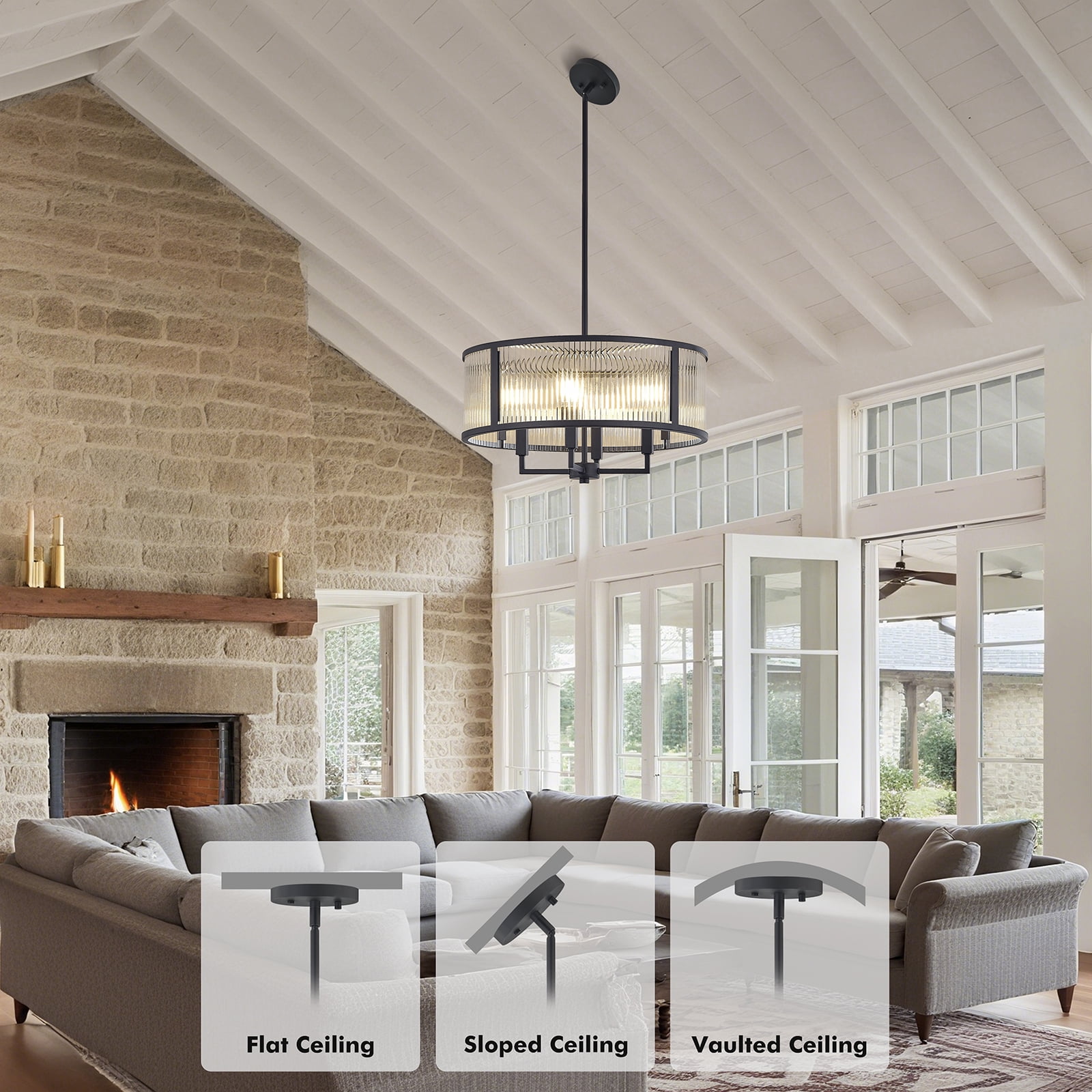 NATYSWAN Modern Glass Ceiling Light with 4 Lights (Bulbs Not Included), E12 Base Max 60W, Dual USB-A & C Charging Ports, for Hallway, Kitchen, Bedroom Indoor Use