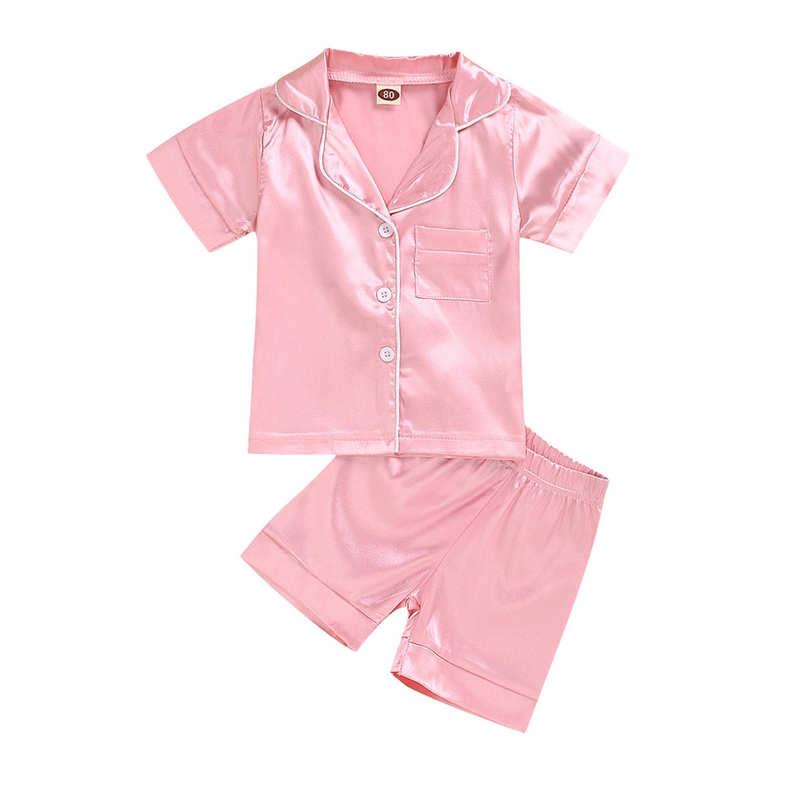 LSLJS Baby Girl Short Sleeve Button Down Tops and Shorts Pajamas Set Pjs Summer Sleepwear 2 Piece Lounge Sets Baby Pajamas 4 5 Years Pink