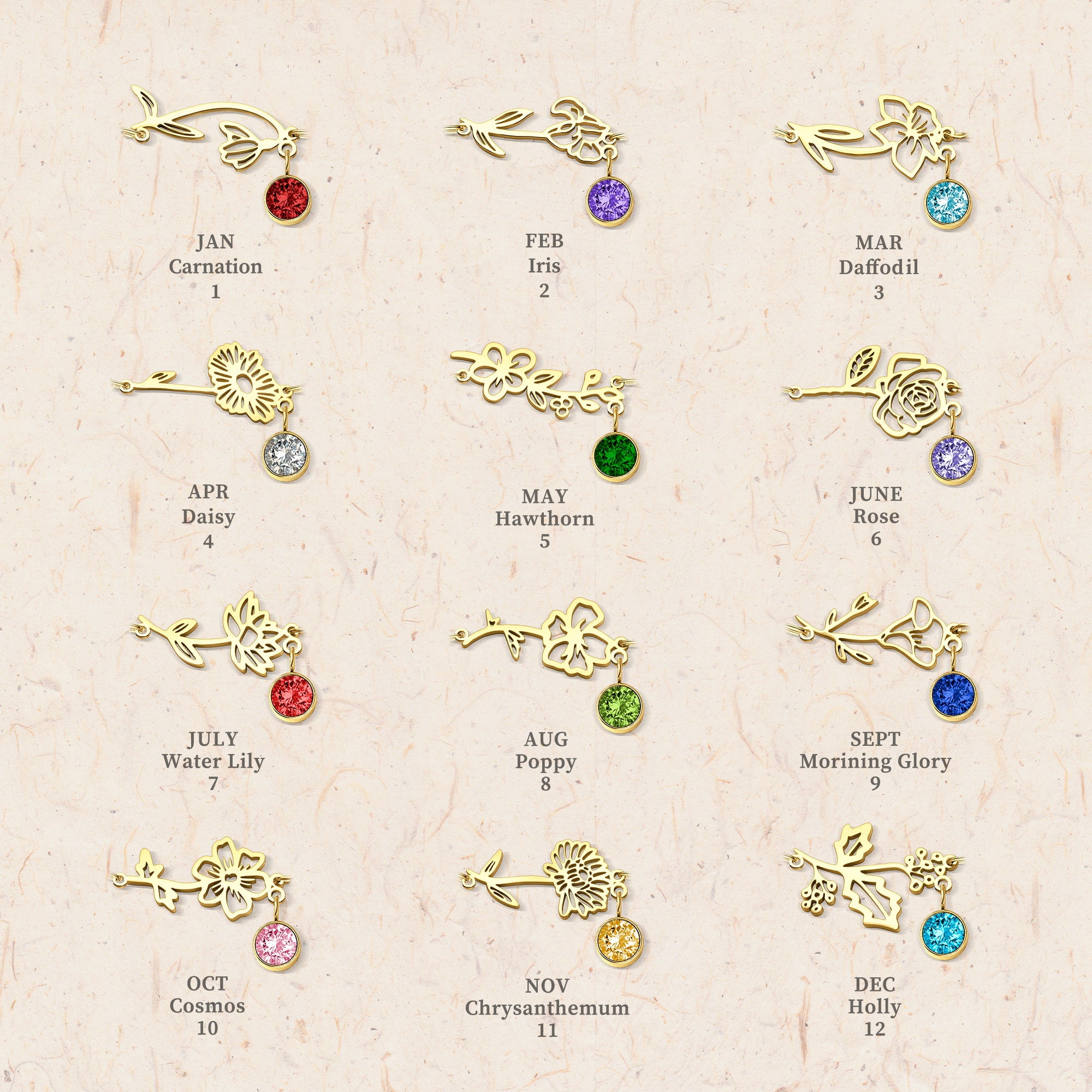 Anavia Personalized Birth Flower Bracelet with Birthstone for Her, Floral Jewelry Dainty Flower Charm Bracelet for Women Girls