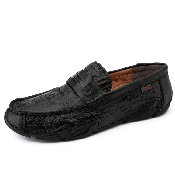 Men's Tan Croc-Embossed Casual Loafers