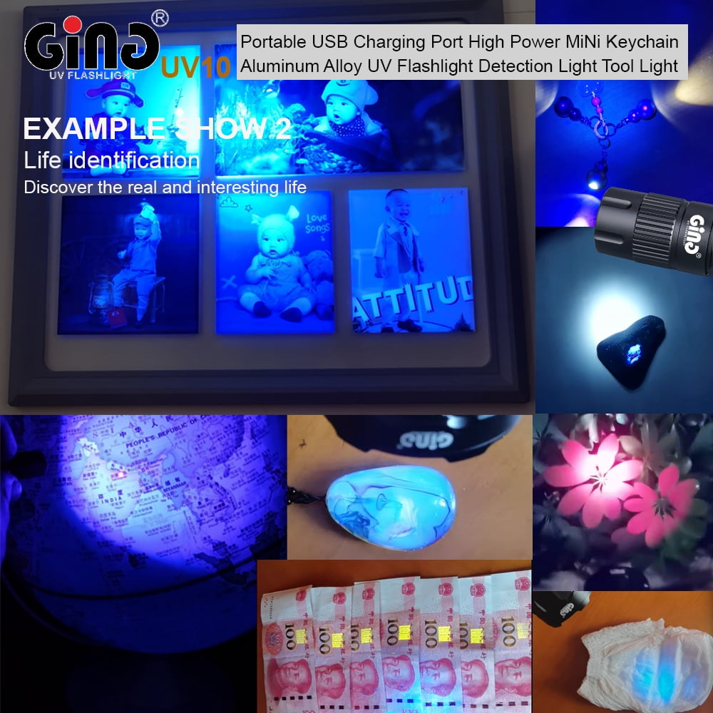 GING UV FLASHLIGHT 395nm Flashlight LED High-Power USB Rechargeable Mini Keychain UV Torch for Glue,Lamp -Spot Scorpions, Pet Urine, Counterfeit Money, Resin…(UV10-395nm)