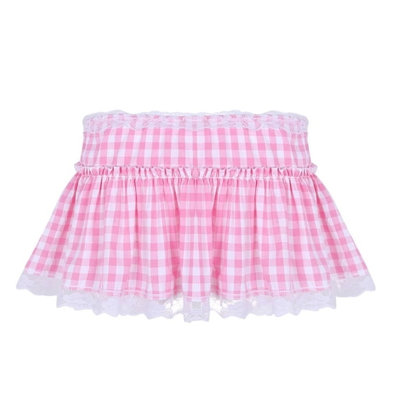 Women Gingham Plaid Lace Trim Pleating Princess Mini Skirts Halloween Christmas Party Club Wear