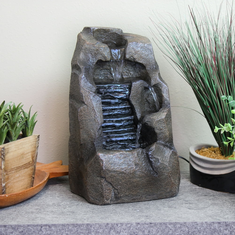 Sunnydaze Stony Rock Waterfall Indoor Tabletop Fountain Mini Water