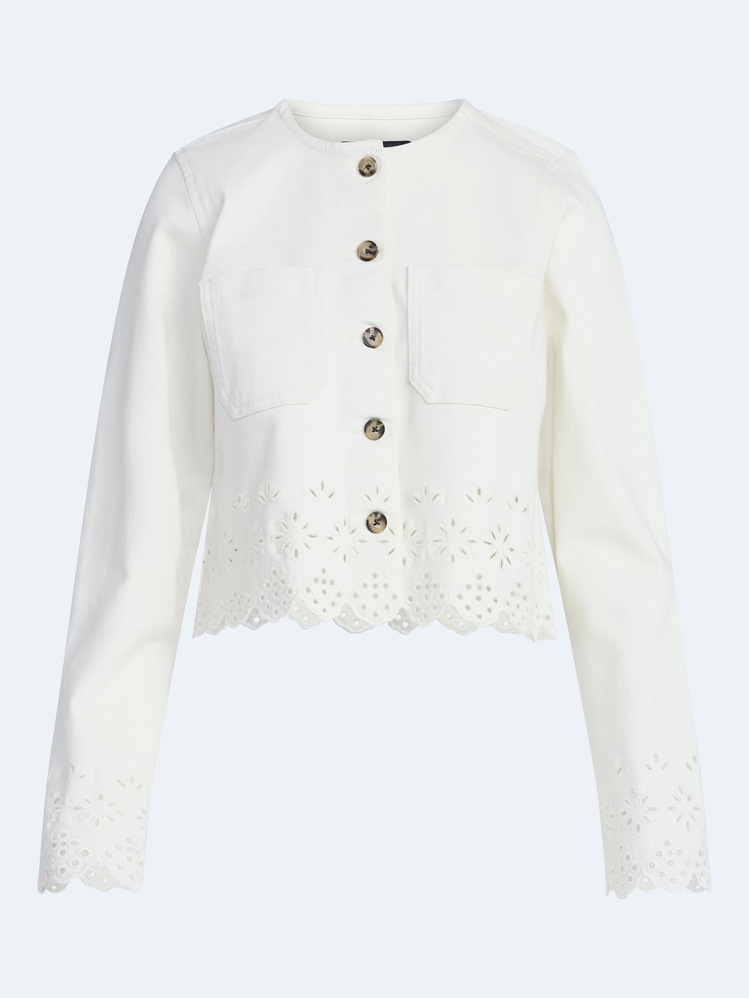 Free Assembly Women's and Women's Plus Embroidered Eyelet Denim Jacket, Sizes XS-4X