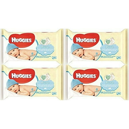 Huggies Pure Baby Wipes 56 Count (Pack of 4) 224 Wipes Total
