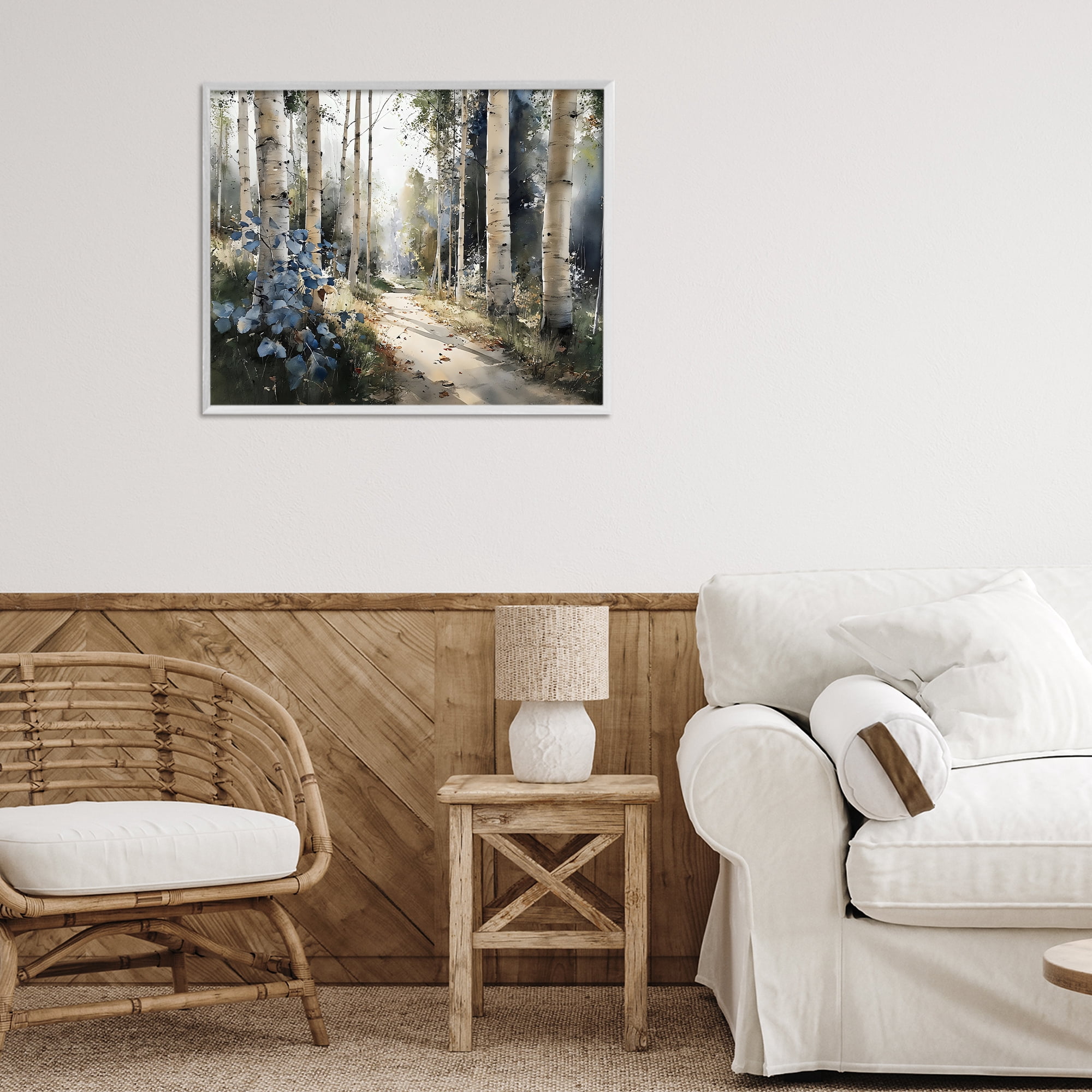 Stupell Industries Blue Birch Sunlit Forest White Framed Giclee Art, design by Franklyn Gregory