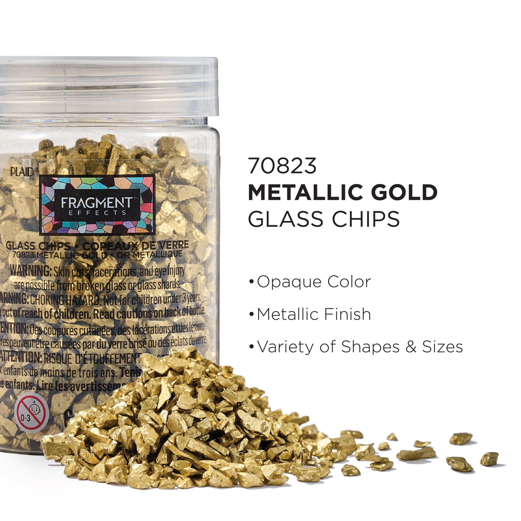 (3 pack) Plaid Fragment Effects Glass Chips, Metallic Gold, 6 oz