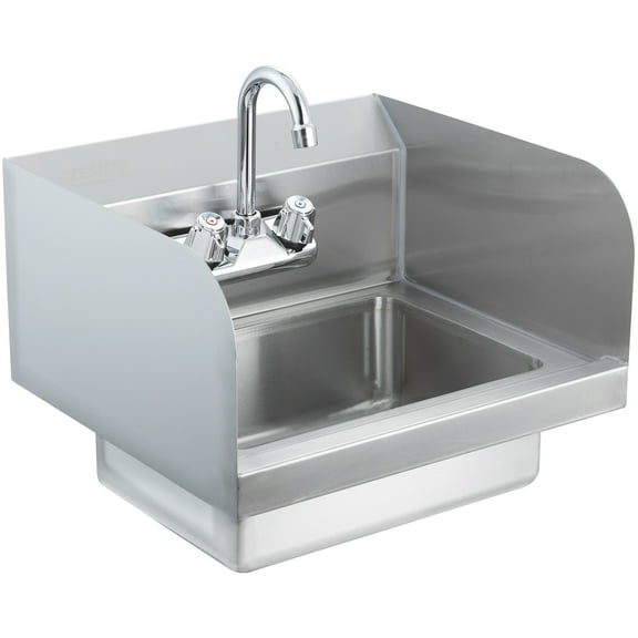VEVOR Commercial Hand Sink with Faucet and Side Splash, Stainless Steel Sink for Washing, Small Hand Washing Sink, Wall Mount Hand Basin for Restaurant, Kitchen, Bar, Garage and Home, 17x12.8 inch