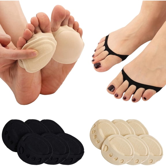 6 Pairs Ball of Foot Cushion Socks, Women's Toe Cover with Padding Toe Topper Liner Socks Non-Skid Bottom
