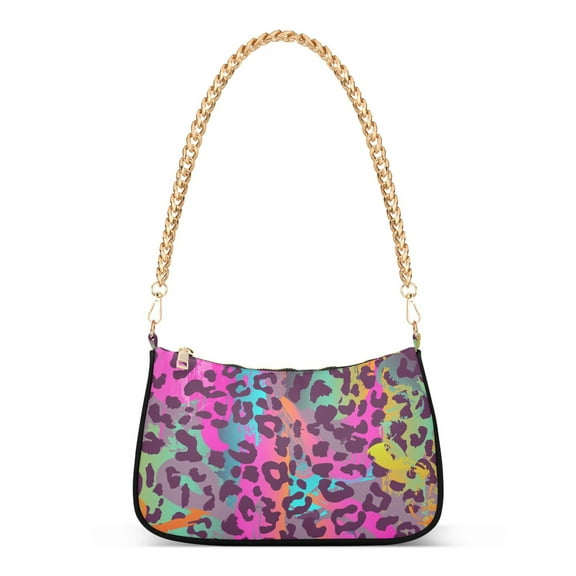 Laser Leopard Print Womens Chain Shoulder Bag Tote Handbag Clutch Hobo Purse with Zipper for Travel Casual