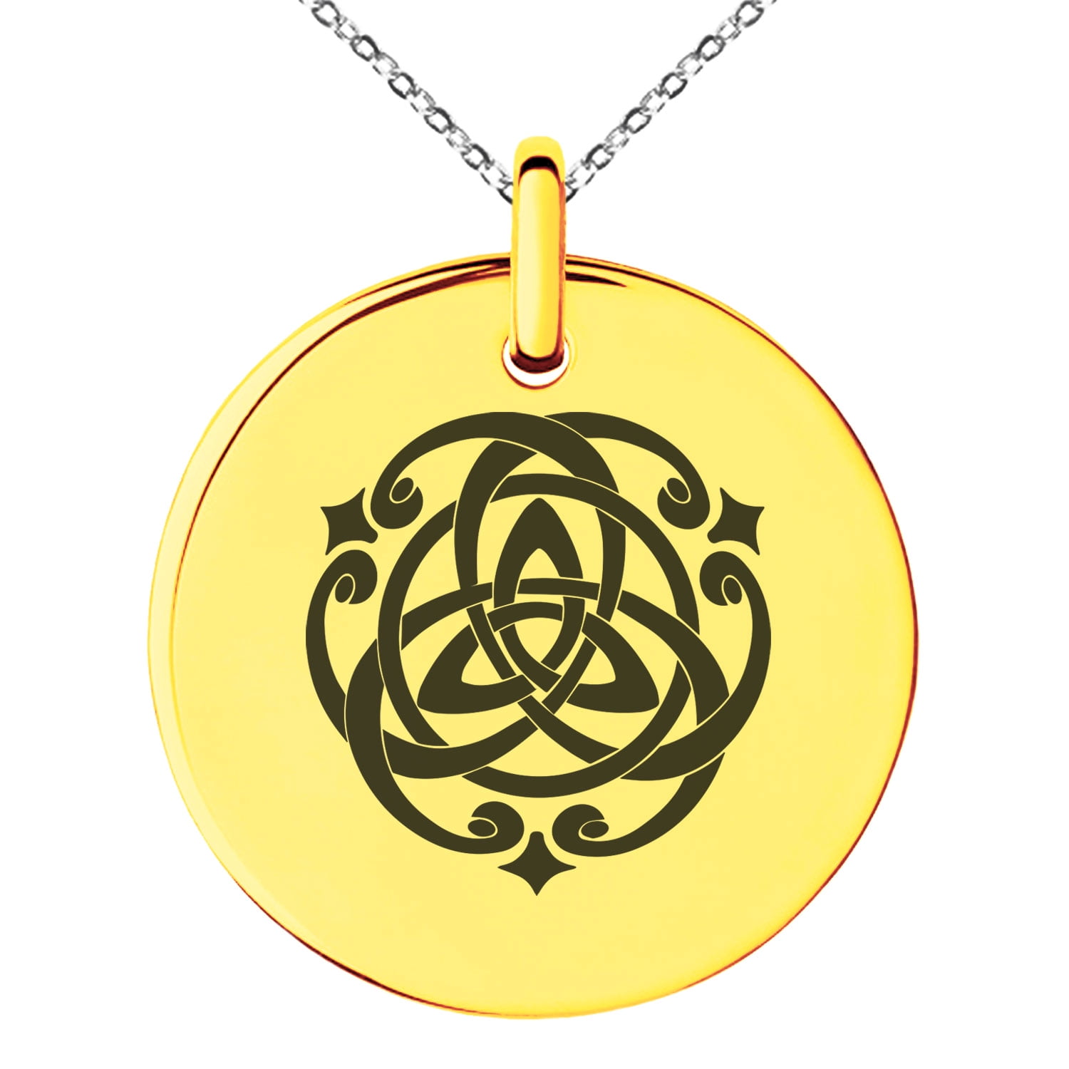 Stainless Steel Celtic Triquetra Heart Knot Engraved Small Medallion