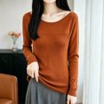 thumbnail image 2 of Xinoom Women Scoop Neck Ribbed Knit Top, Long Sleeve Slim Fit Sweater, Stretchy Form Fitting Knit Shirt for Casual Dating Orange,XXL, 2 of 6