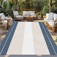 thumbnail image 2 of Haze Blue Beige Stripe Outdoor Rug 6x9 Ft - Reversible Patio Rug Outdoor Camping Rugs, Modern Art Horizontal Striped Washable Indoor Outdoor Area Rugs, Non-Slip Outdoor Carpet Runner for Deck/Porch, 2 of 8