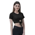 thumbnail image 4 of Moomaya Haut Court Noué devant pour Femmes Manches Courtes Col Rond Tee-Shirt Noué, 4 of 7