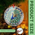 thumbnail image 2 of Blue Peacock Bird Pretty Feathers Crystal Glass Christmas Ornament, 3” Flat Round Beveled-Edge Disc (0.23” Thick) with Printed Stained Glass-Style Image, Holiday Tree Gift), 2 of 3