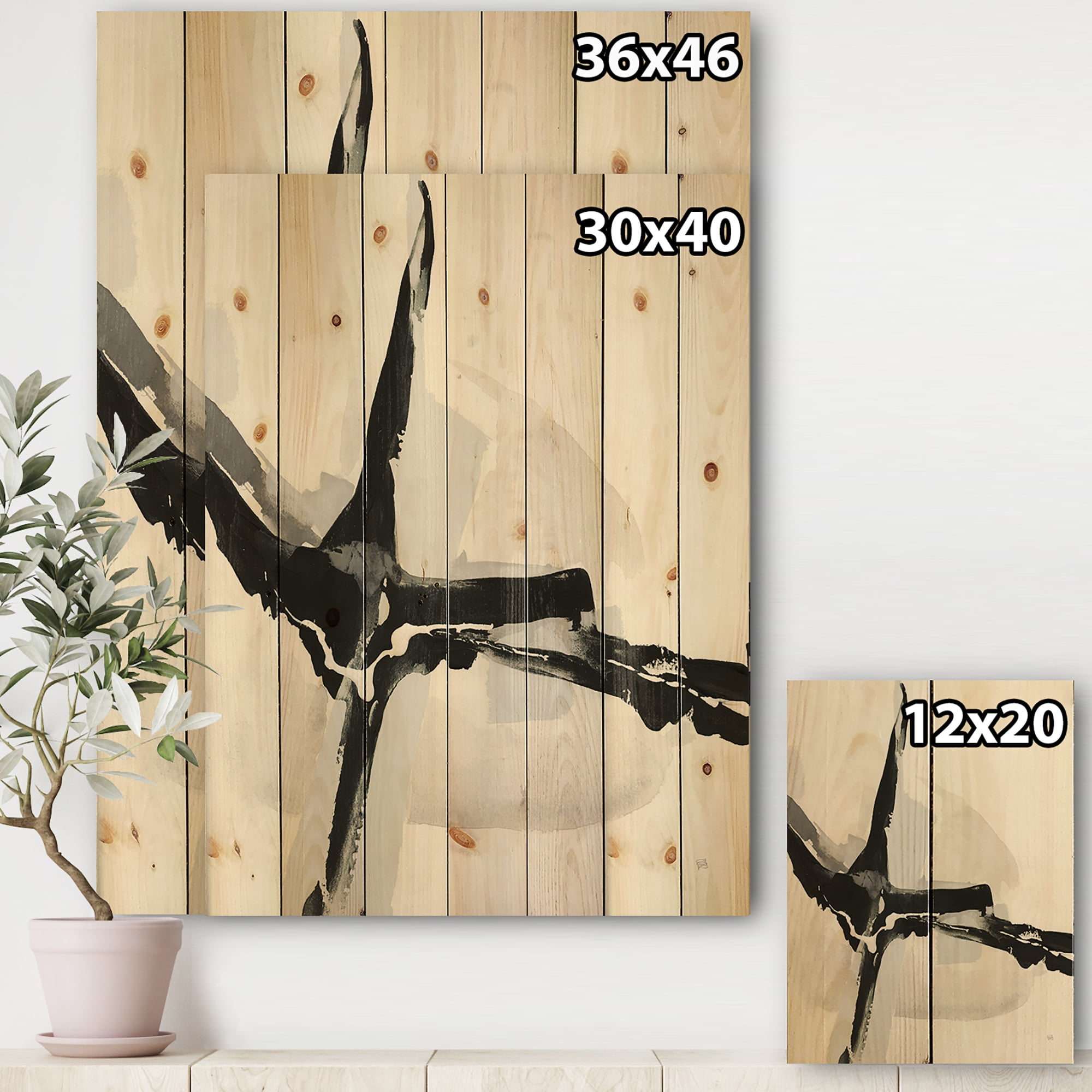 Designart 'Abstract Fractal Neutral' Mid-Century Modern Print on Natural Pine Wood