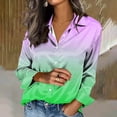 thumbnail image 1 of TaTaai Ladies Satin Blouse Long Sleeve Gradient Print Button Down Collar Silky Shirt Loose Fit Dressy Casual Top Gift, 1 of 5