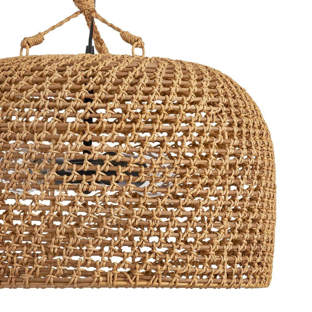 Hampton Bay Summerpoint 120-Watt 2-Light Black Shaded Pendant Light with Natural Woven Shade, No Bulbs Included
