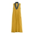 thumbnail image 5 of Eawtki Women's V Neck Sleeveless Maxi Dress Denim Trim With Pockets Loose Fit Casual Summer Linen Blend Dress, 5 of 7