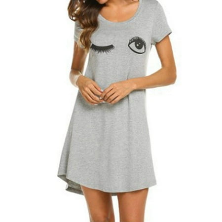 

Summer Womens Sleepwear Nightgowns O-neck Short Sleeve Sleepshirt Letter Print Sleepdress Loose Comfy Pajama Sleepwear