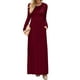 thumbnail image 1 of Vestido de manga larga con cuello redondo para mujer, vestidos largos lisos sueltos, bolsillos laterales, vestidos largos informales, rojo vino S, 1 of 6
