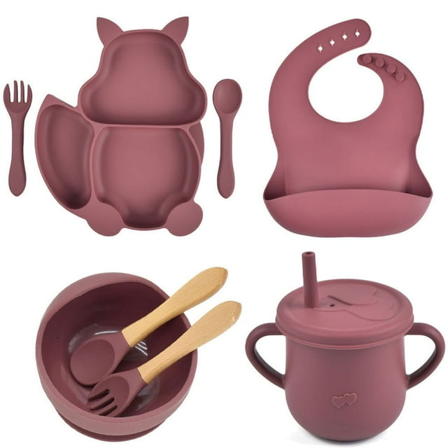 PENGXIANG 8pcs Baby Feeding Set BPA-free Silicone Self-Feeding Baby Cutlery Set Infant Dinnerware Set