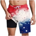 thumbnail image 2 of Ceisia Men's Independence Day Print Swim Trunks Elastic Waist Drawstring Pockets Built-in Lining Red M Gifts for Father, 2 of 6