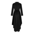 thumbnail image 5 of Women's Satin Wrap Maxi Dress Elegant V Neck Long Sleeve Ruffle Hem Formal Cocktail Wedding Guest Dress,Black,M, 5 of 9