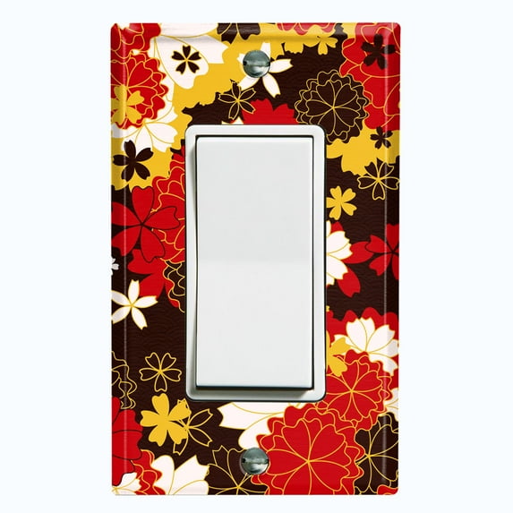 Metal Light Switch Plate Cover Japanese Flower Pattern Green Wallpaper FLW040