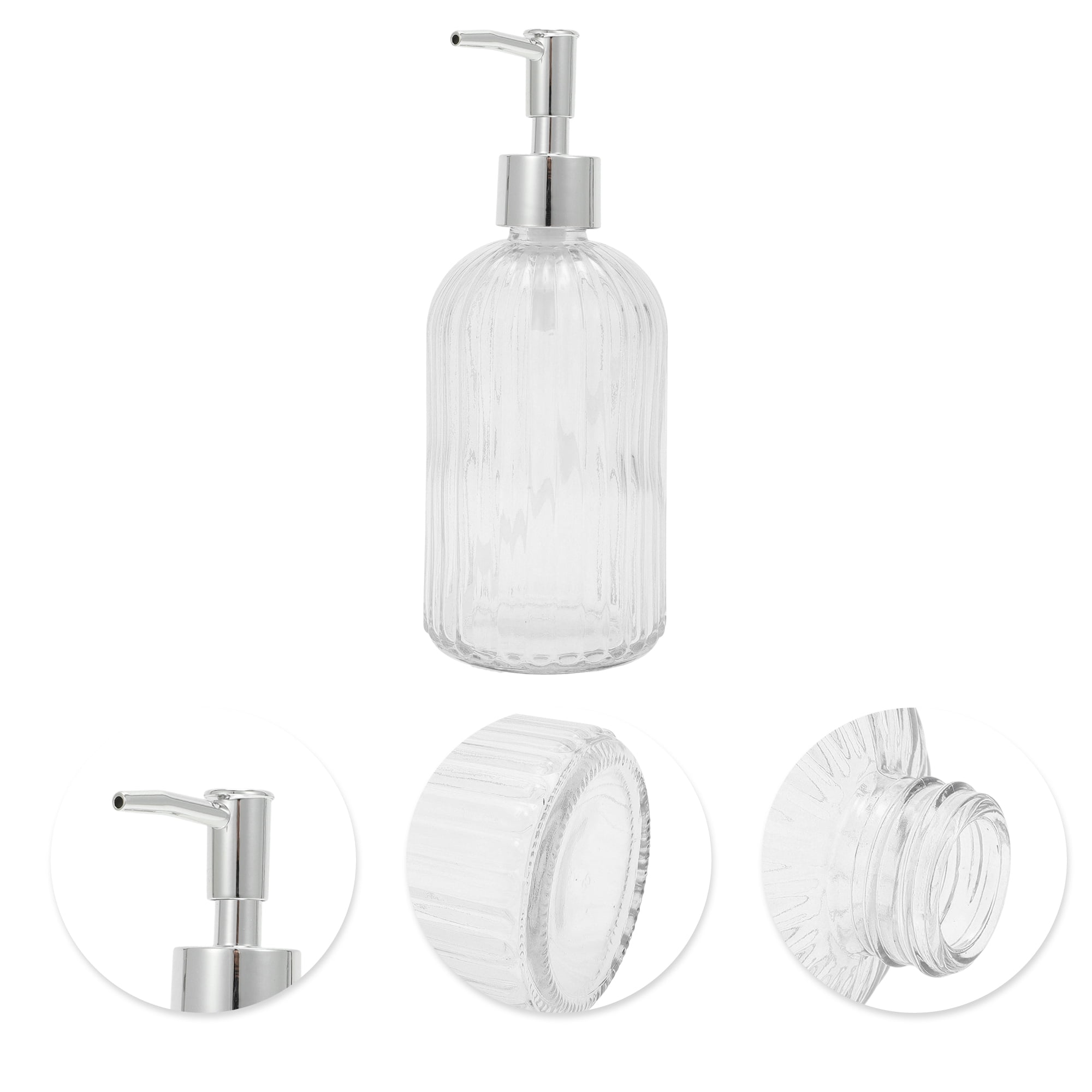 Unique Bargains Convenient Vertical Stripe Soap Dispenser 13.53oz 1 Pc Clear Silver