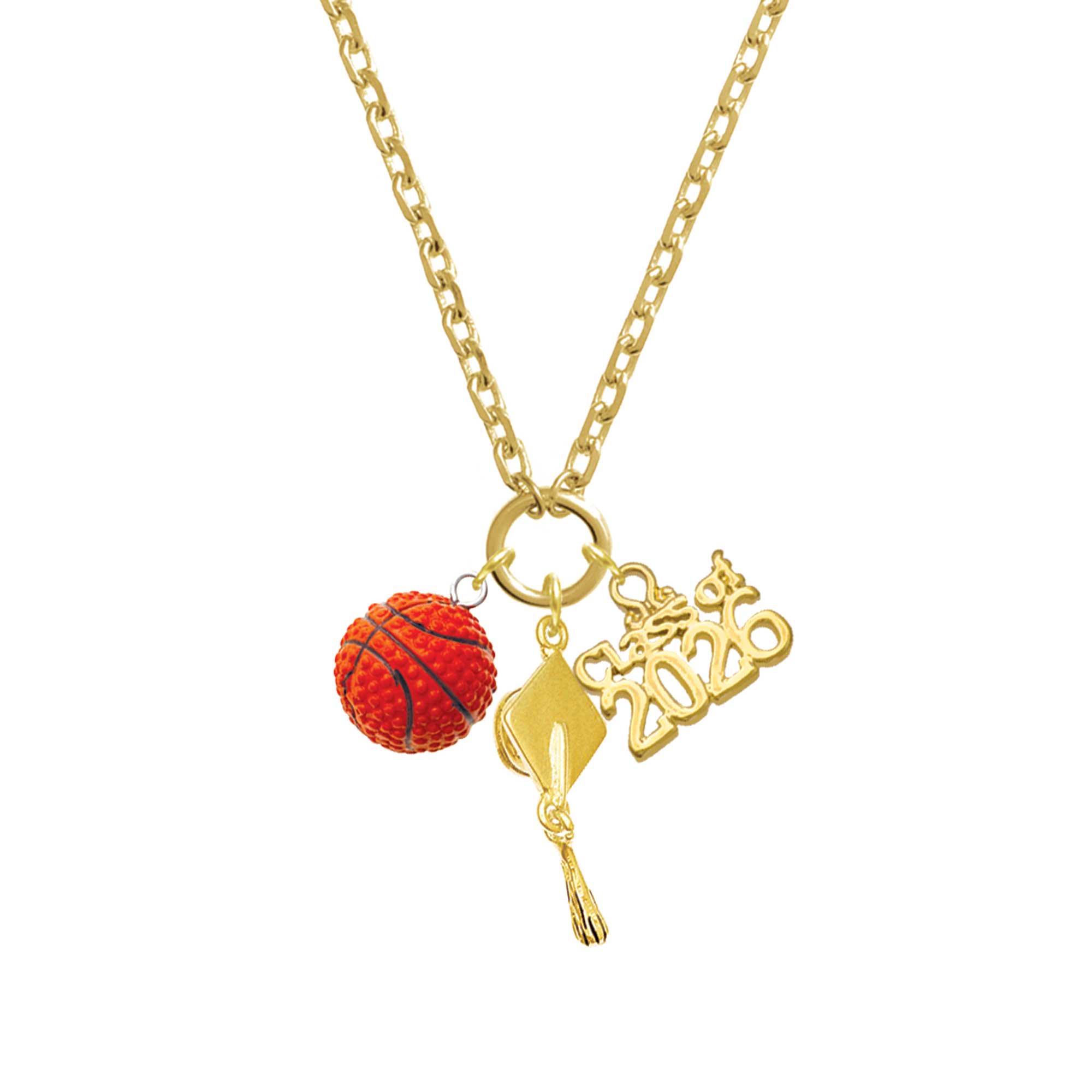Delight Jewelry Resin Basketball - Gold-tone Class of 2026 Graduation Zoey Charm Necklace, 28"
