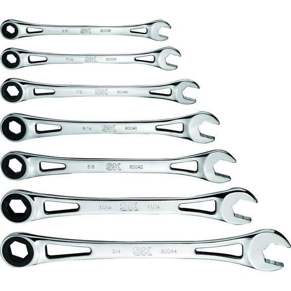 SK Hand Tools SK01362-EVA 7 Piece X-Frame Ratcheting Wrench Set, SAE Measurements