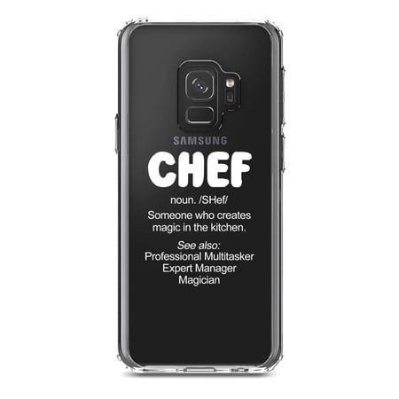 DistinctInk Clear Shockproof Hybrid Case for Samsung Galaxy S9 (5.8" Screen) - TPU Bumper Acrylic Back Tempered Glass Screen Protector - Chef Definition - Magic in the Kitchen
